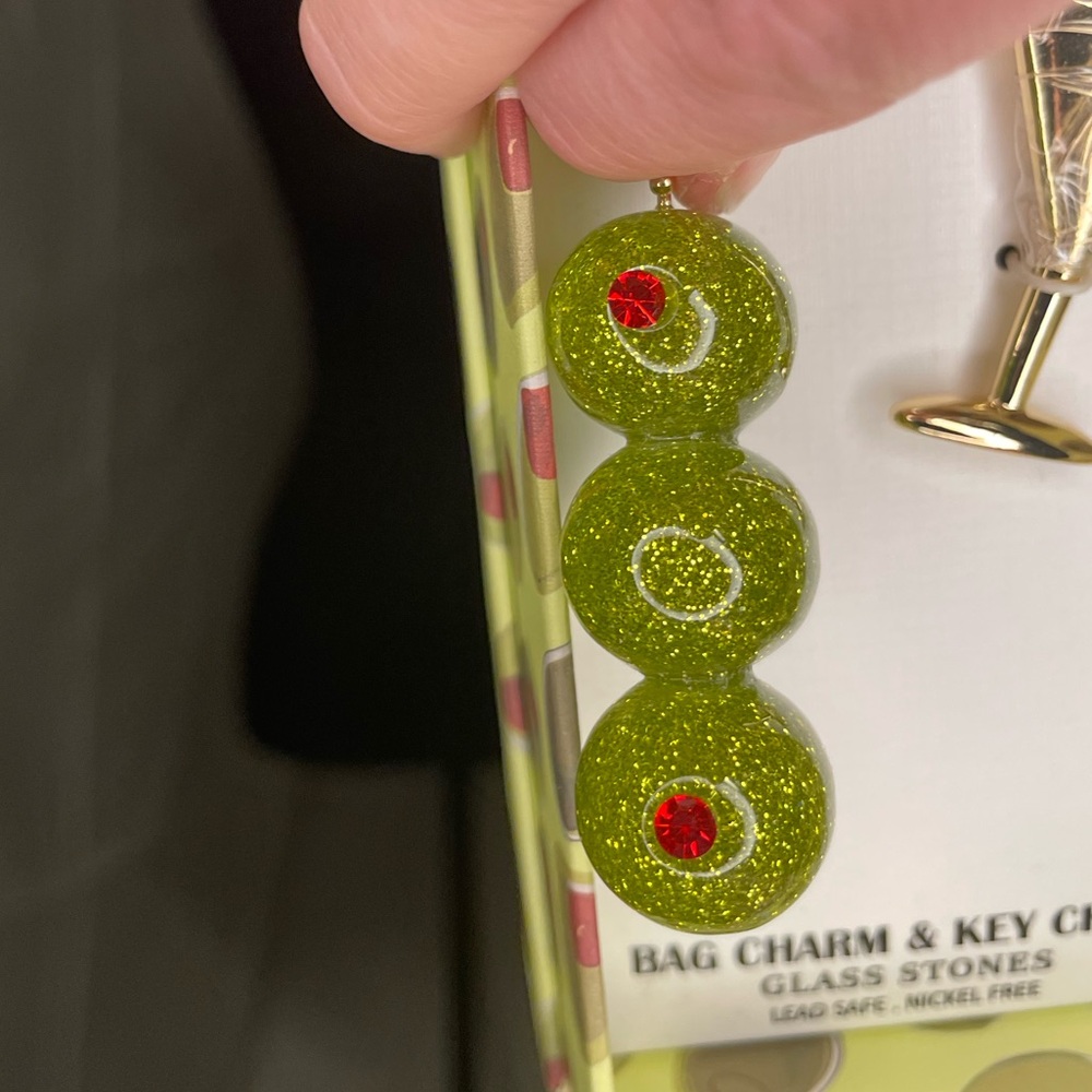 Piper K Gold Martini Keychain with Green Olive Bag Charms - Picture 2 of 8